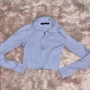 Light liliac Ribbed Zip-Up Sweater collar size M
